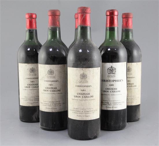 Eighteen bottles of Chateau Gros Caillou, St. Emilion, 1961(6) and 1966 (12) (Christophers).